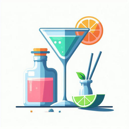 Cocktail drink with lemon and lime. Vector illustration in flat styleのイラスト素材