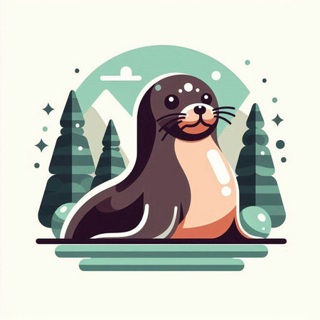 Cute seal in the forest. Vector illustration of a seal.のイラスト素材