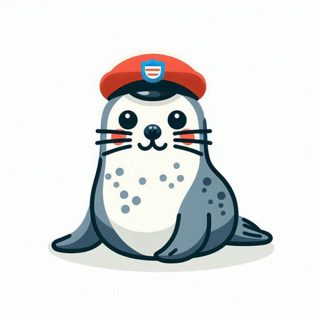 Cute seal in a beret on a white background. Vector illustrationのイラスト素材