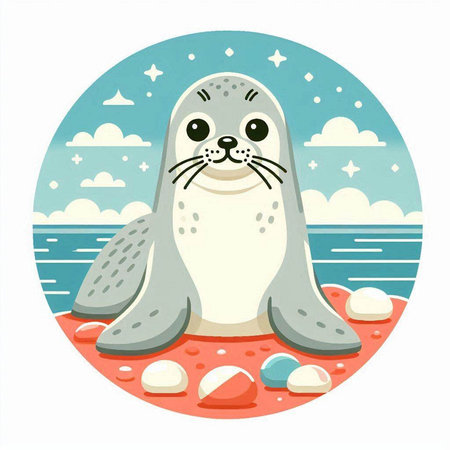 Cute seal on the beach. Vector illustration in cartoon style.のイラスト素材