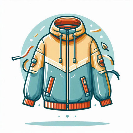 Vector illustration of a winter jacket with a hood. Cartoon style.のイラスト素材