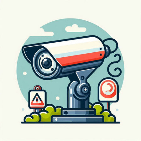 Surveillance camera. Security camera. Vector illustration in flat styleのイラスト素材
