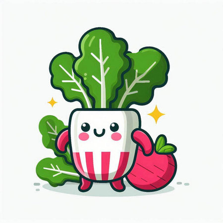 Cute radish cartoon mascot character. Vegetable vector illustration.のイラスト素材