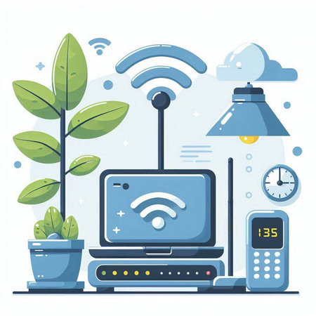 Vector illustration of a modern flat design concept of wireless communication, internet, telecommunication.のイラスト素材