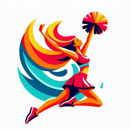 Cheerleader girl with fan. Vector illustration on white background.のイラスト素材