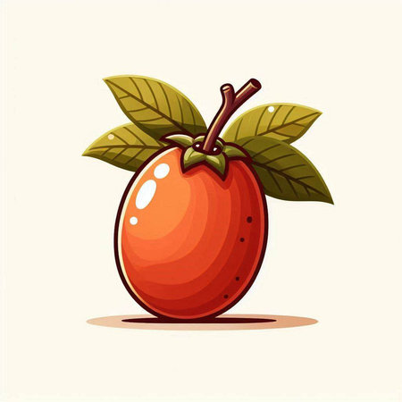 Ripe persimmon with leaves isolated on white background. Vector illustration.のイラスト素材