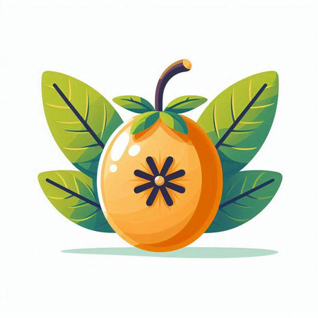 Orange fruit with leaves on white background. Vector illustration in flat style.のイラスト素材