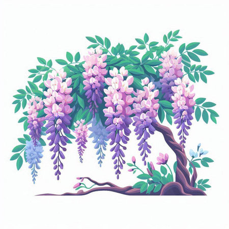 Wisteria flowers, isolated on white background. Vector illustration.のイラスト素材