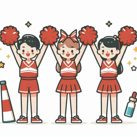 Cheerleaders with pompoms and handkerchief. Vector illustration.のイラスト素材