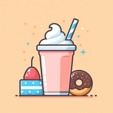 Coffee cup and donut vector illustration in flat style.のイラスト素材