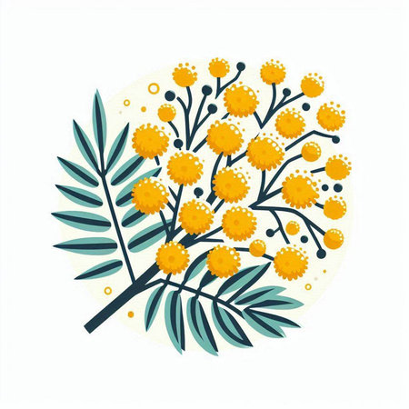 Bouquet of yellow mimosa flowers on a white background. Vector illustration.のイラスト素材
