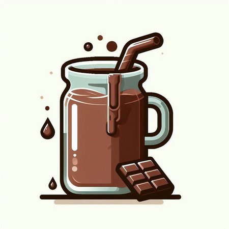 Chocolate drink in a glass with a straw. Vector illustration.のイラスト素材