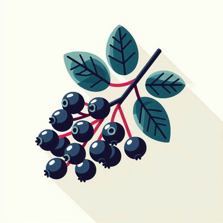 Vector illustration of a bunch of black currant berries with long shadowのイラスト素材