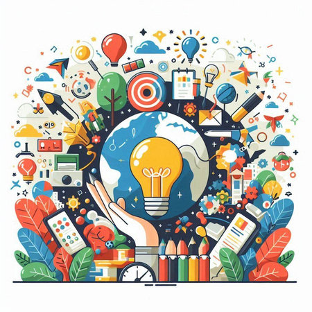 Flat design vector illustration concept of education, knowledge, learning, wisdom, knowledge, school, university, college, university.のイラスト素材