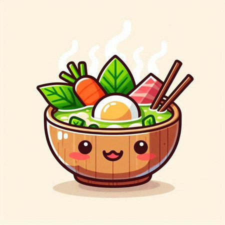 kawaii japanese noodle in wooden bowl vector illustrationのイラスト素材
