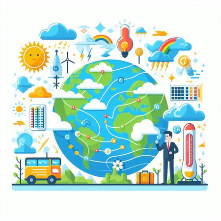 Global warming, climate change and global warming concept. Flat design vector illustration.のイラスト素材
