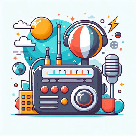 Radio, music, radio. Vector illustration in a flat style.のイラスト素材