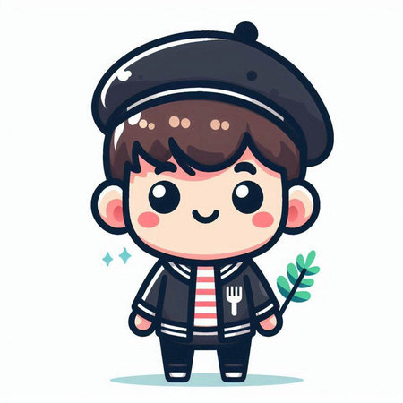 Cute Cartoon boy wearing a cap. Vector illustration isolated on white background.のイラスト素材