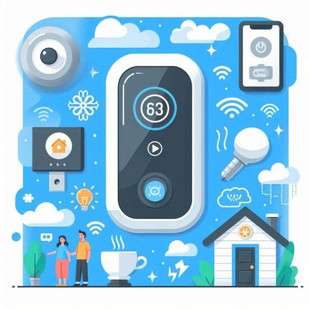 Smart home control system. Vector illustration in flat design style. Smart home control system.のイラスト素材