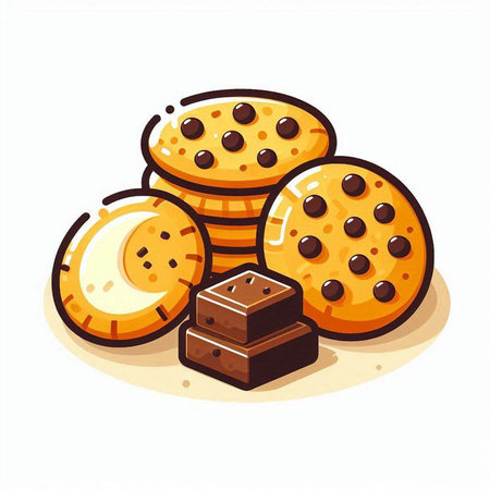 Chocolate chip cookies. Vector illustration isolated on a white background.のイラスト素材