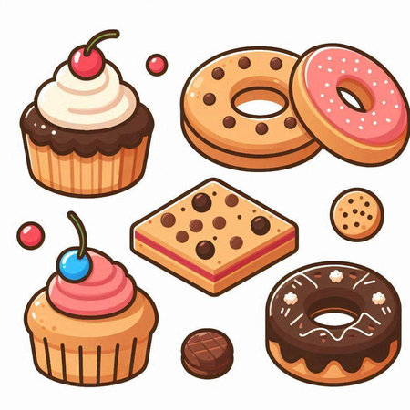 Set of donuts and sweets. Vector illustration isolated on white background.のイラスト素材