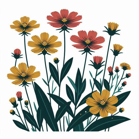 Cosmos flowers. Hand drawn vector illustration. Isolated on white background.のイラスト素材