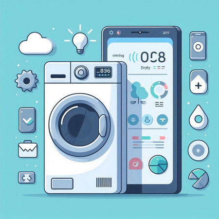 Washing machine and mobile phone. Vector illustration in flat style.のイラスト素材
