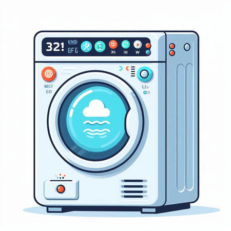 Washing machine with cloud icon. Vector illustration in flat style.のイラスト素材