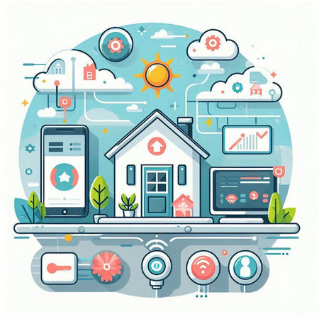 Smart home concept. Vector illustration in flat design style. Internet of things.のイラスト素材