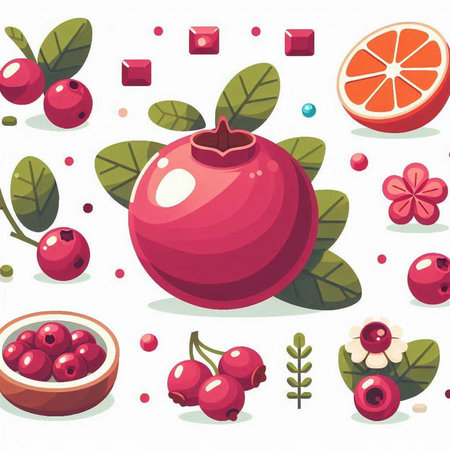 Cute cartoon red currant berries in bowl. Vector illustration.のイラスト素材