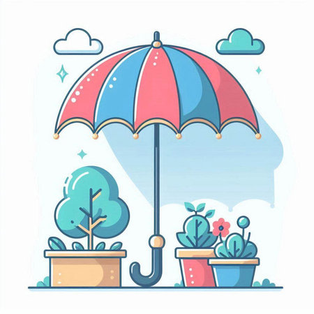 Umbrella in the garden. Flat style vector illustration on white background.のイラスト素材