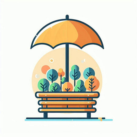Vector illustration of a bench with an umbrella in the park. Flat design.のイラスト素材