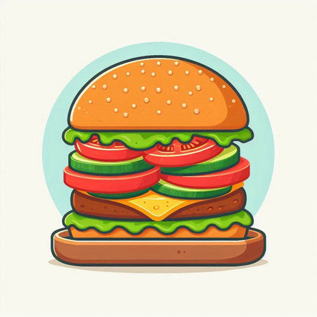 Hamburger icon. Vector illustration of fast food. Cartoon style.のイラスト素材
