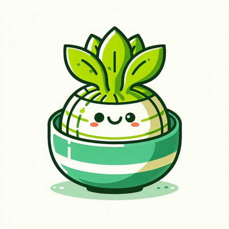 Cute kawaii kawaii kawaii kawaii cabbage in a bowl. Vector illustration.のイラスト素材
