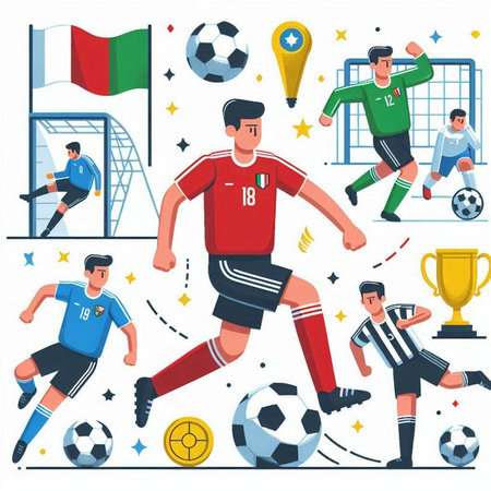 Soccer players. Vector illustration in a flat style. Set of football players.のイラスト素材