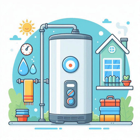 Illustration of boiler for heating water in flat style. Vector illustration.のイラスト素材