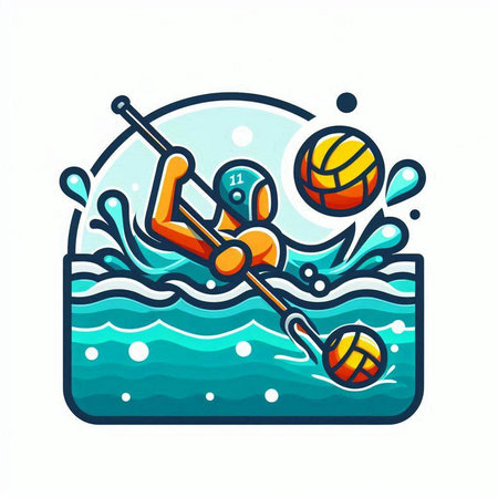 Water polo sport vector icon. Water polo player in action.のイラスト素材