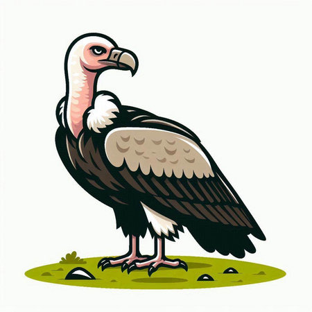 Illustration of a vulture on a meadow. Vector illustrationのイラスト素材