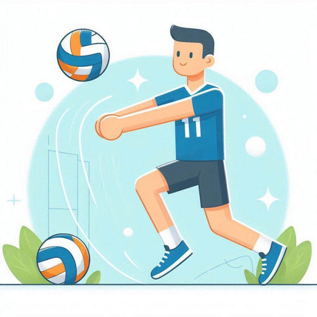 Volleyball player in action. Vector illustration in flat style.のイラスト素材