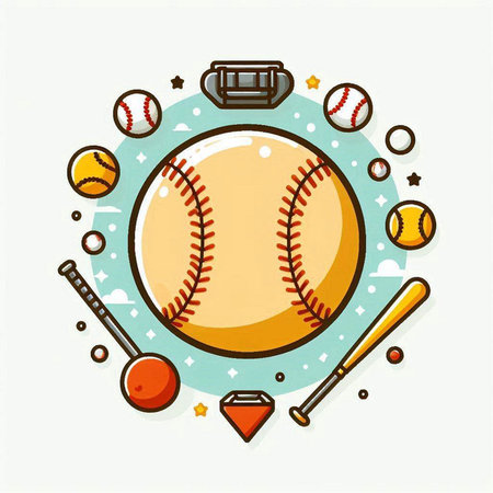 Vector illustration of a baseball ball with bats and balls in a circleのイラスト素材