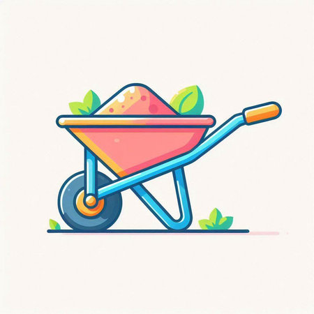 Wheelbarrow with soil. Vector illustration in flat cartoon style.のイラスト素材