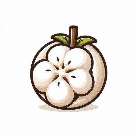 Illustration of a whole and a half of a melon with green leaves and sugar cubesのイラスト素材