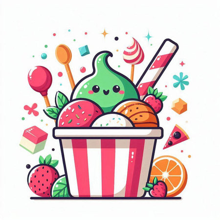 Cute ice cream in cup. Vector illustration in cartoon style.のイラスト素材