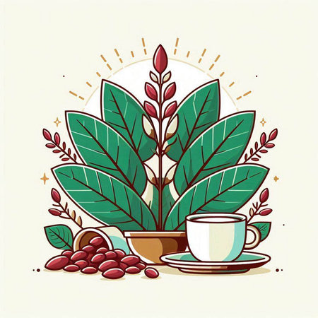 coffee cup with beans and leaves icon over white background colorful design vector illustrationのイラスト素材