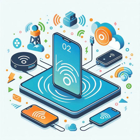 Smartphone with wifi connection on screen. Vector isometric illustration.のイラスト素材