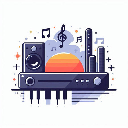 Music concept with speaker, speakers and music notes. Vector illustration.のイラスト素材