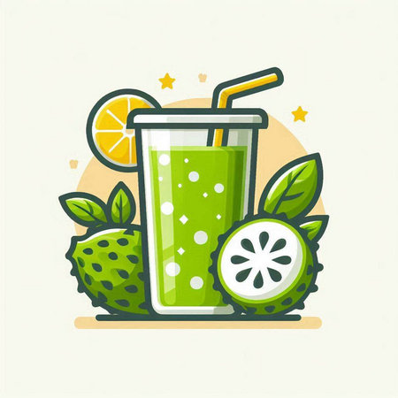 Green smoothie with lemon and lime. Vector illustration in flat styleのイラスト素材