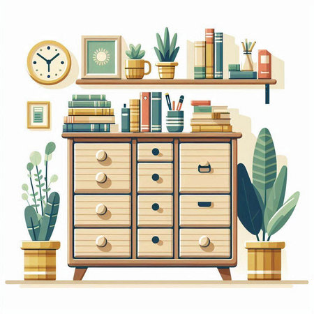 Furniture and home decor. Vector illustration in flat style.のイラスト素材