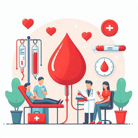 Blood donation concept. Flat vector illustration of blood donation concept for web designのイラスト素材