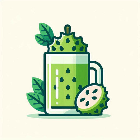 Passion fruit juice in a glass with leaves. Vector illustration.のイラスト素材